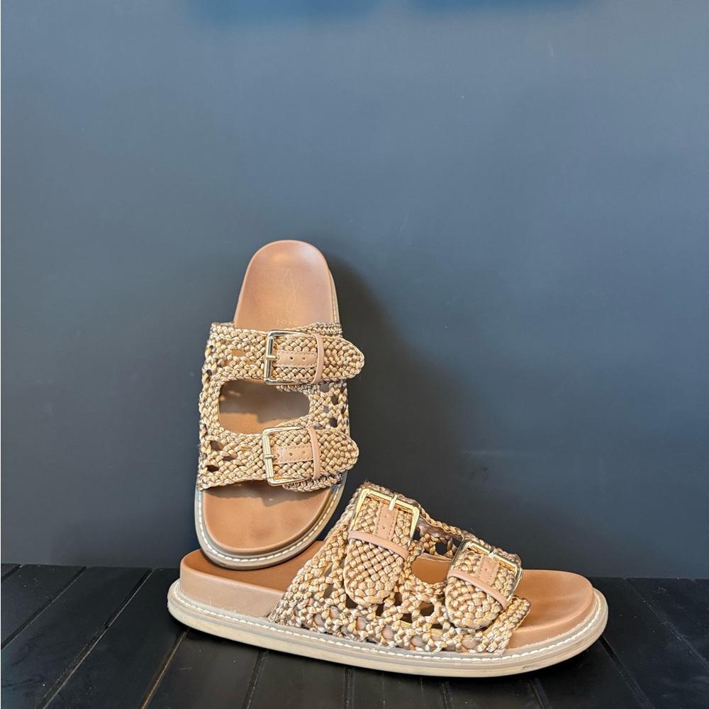 Joie woven satin thread double buckle sandals. Size 8